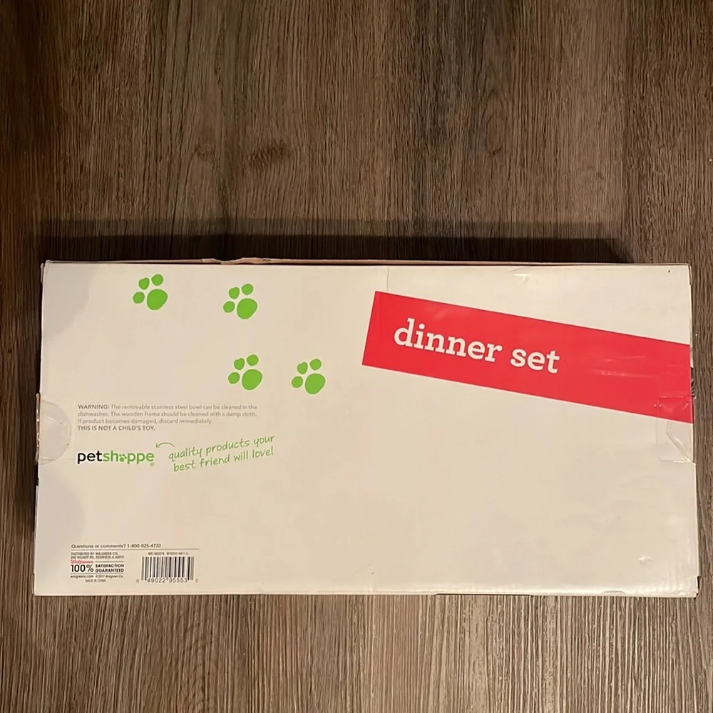 Petshoppe Pet Dinner Set Stainless Steel Bowls Elevated Black Wood Frame Dog Cat